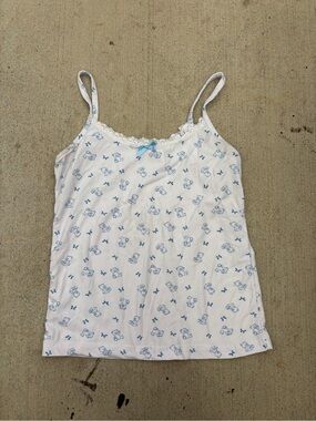 White & Light Blue Lace Trim Cami Tank Top